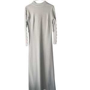Katrina Custom Knits Vintage 1960s White Santana Knit Beaded Sleeves Maxi Dress